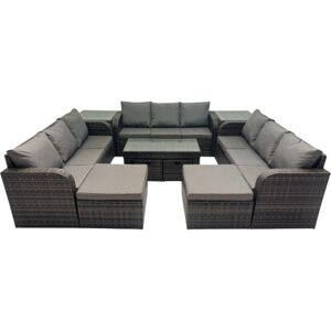 Rattan Garden Outdoor Furniture Set 3 Seater Sofa Coffee Table with 2 Side Tables 4 Footstools Dark Grey Mixed - Fimous