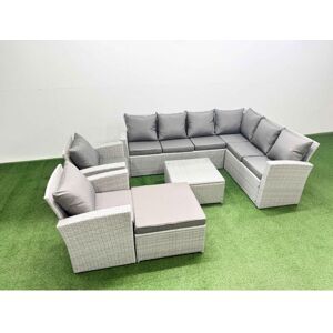 Rattan Garden Outdoor Furniture Set 9 Seater Rattan Garden Sofa Set with 2 Armchairs Big Footstool Light Grey Mixed - Fimous