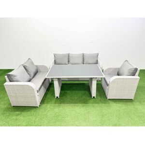 Fimous - Rattan Outdoor Table Reclining Chair Sofa Set Light Grey 6 Seater