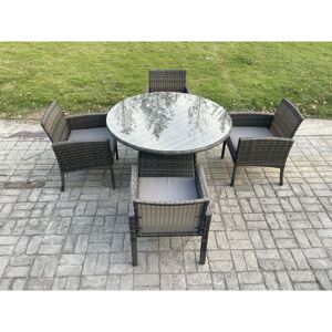 Fimous - Wicker pe Outdoor Rattan Garden Furniture Arm Chair And Table Dining Sets 4 Seater Large Round Table Dark Grey Mixed