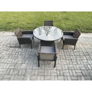 Fimous - Wicker pe Outdoor Rattan Garden Furniture Arm Chair And Table Dining Sets 4 Seater Medium Round Table Dark Grey Mixed