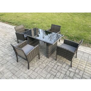 Fimous - Wicker pe Outdoor Rattan Garden Furniture Arm Chair And Table Dining Sets 4 Seater Rectangular Table Dark Grey Mixed