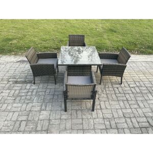 Fimous Wicker PE Outdoor Rattan Garden Furniture Arm Chair And Table Dining Sets 4 Seater Square Dining Table Dark Grey Mixed