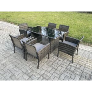 Wicker pe Outdoor Rattan Garden Furniture Arm Chair And Table Dining Sets 6 Seater Rectangular Table Dark Grey Mixed - Fimous