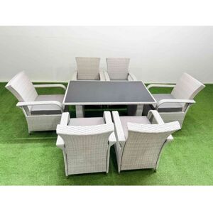 Fimous Wicker PE Rattan Garden Furniture Set Patio Outdoor 6 Chairs Plus Rectangular Dining Table Set Light Grey Mixed