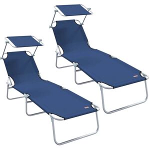Vidaxl - Sun Lounger Folding 2-person 2 pcs Blue 58 x 188 x 77cm Fabric