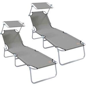 Vidaxl - Sun Lounger Folding 2-person 2 pcs Grey 58 x 188 x 77cm Fabric