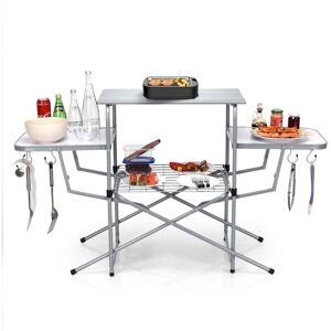 Costway - Folding Camping Table Aluminum Picnic Table W/2 Extended Tables-Silver