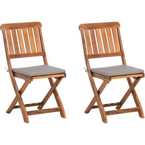 Beliani - Rustic Outdoor Garden Patio Chair Set Wood Natural Grey Cushions Cento