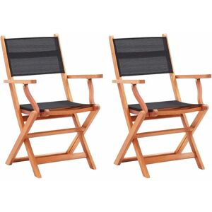 Vidaxl - Folding Garden Chairs 2 pcs Black Solid Eucalyptus Wood and Textilene