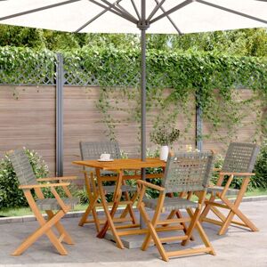 Bonnevie - Folding Garden Chairs 4 pcs,Outdoor Chair Grey Poly Rattan and Solid Wood VSVS354382