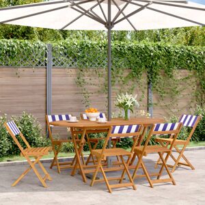 Bonnevie - Folding Garden Chairs 6 pcs,Outdoor Chair Blue and White Fabric and Solid Wood VSVS710479
