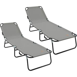 Vidaxl - Folding Sun Lounger 2-person 2 pcs Grey 56 x 189 x 87cm Fabric
