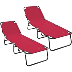 Vidaxl - Folding Sun Lounger 2-person 2 pcs Red 56 x 189 x 87cm Fabric
