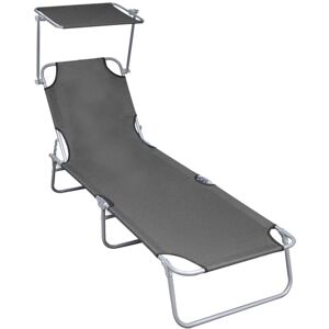 Vidaxl - Folding Sun Lounger with Canopy Grey Aluminium