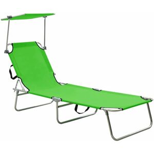 Vidaxl - Folding Sun Lounger with Canopy Green Aluminium