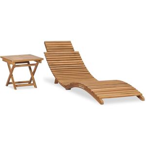 Folding Sun Lounger with Table Solid Teak Wood vidaXL