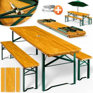 CASARIA® Folding Garden Picnic Table & Bench Set 170cm Beer Table 3 Piece Foldable, Stable Wood And Metal Trestle Outdoor Patio BBQ Camping Dining