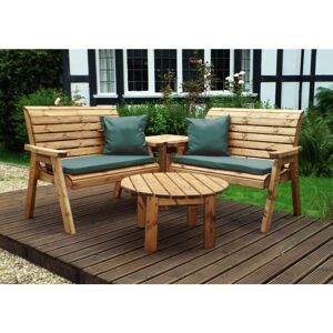 Charles Taylor - Wooden Corner Garden 4 Seater Bench Chair & Table & Green Cushion