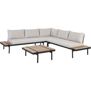 BELIANI Garden Corner Sofa with Table 5 Seater BELLARIVA Eucalyptus Wood Off-White