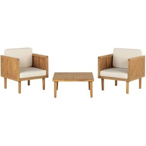 Beliani - Outdoor Indoor Bistro Set Armchairs Coffee Table Light Beige Cushions Baratti
