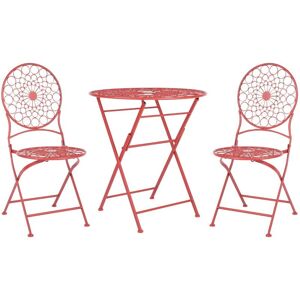 Beliani - Garden Bistro Set Table 2 Chairs Foldable Metal Provence Style Red Scario
