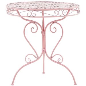 Beliani - Outdoor Patio Bistro Table Pink Round Metal Top Scrollwork Albinia