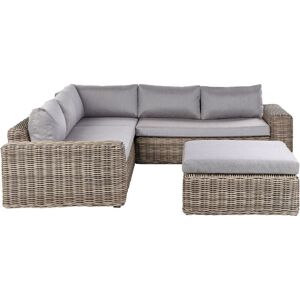 BELIANI Garden Corner Sofa with Ottoman 6 Seater PALERMO Modular PE Rattan Light Brown