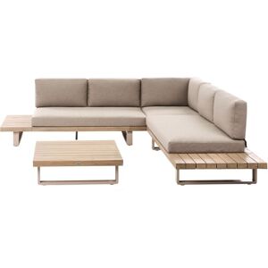 BELIANI Garden Corner Sofa with Table 5 Seater MYKONOS Right Hand Certified Acacia Wood Taupe