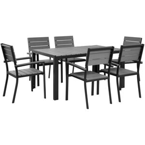 BELIANI Modern Garden Dining Set 6 Seater Table Chairs Slatted Plastic Wood Grey Como