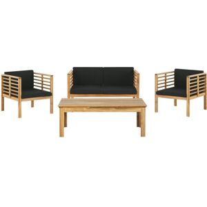 Beliani - Modern Outdoor Conversation Set Acacia Wood Cushions 4 Piece Black Pacific