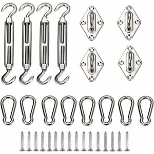 TINOR Garden Heavy Duty Sun Shade Sail Fixing Kit for Square and Triangle, Rectangle - 304 Stainless Steel (includes 4 x Pad Eyes, 4 x Turnbuckles, 8 x