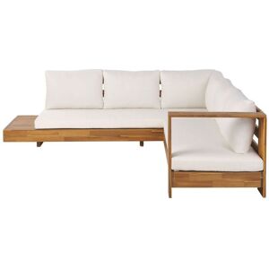 BELIANI Left Hand Outdoor Corner Sofa Lounge Set Side Table Certified Acacia Wood White Marettimo