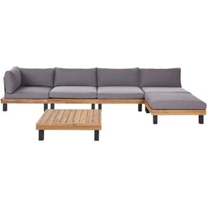 BELIANI Garden Corner Sofa with Table 5 Seater FRAZZANO Modular Certified Acacia Wood Grey