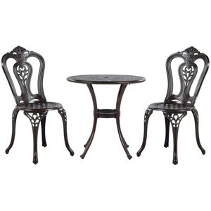 Beliani - Garden Outdoor Bistro Set Aluminium Brown Table ø 65 cm 2 Chairs Bovino