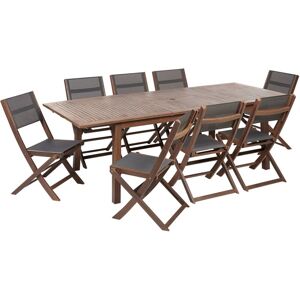 BELIANI Garden Patio Furniture Set Dining Extending Table 8 Folding Chairs Natural Acacia Dark Wood Cesana