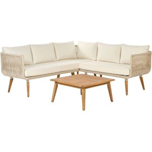 BELIANI Outdoor Garden Conversation Set Rope Corner Sofa Wooden Table Beige Alcamo