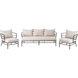 Beliani - Garden Set 3 Seater Sofa 2 Armchairs Thick Water-Repellent Cushions Light Beige Ponzone