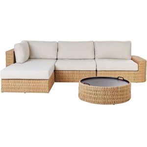 Beliani - Garden Sofa Set 4 Seater pe Rattan Wicker Tray Top Coffee Table with Beige Cushions Oliveri