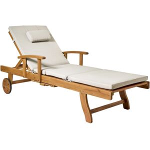 Beliani - Garden Sun Lounger Acacia Wood Reclining with Castors Taupe Cushion Java Premium