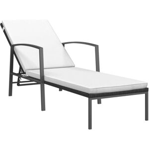 Garden Sun Lounger with Cushion Poly Rattan Black vidaXL