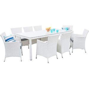 Beliani - Faux Rattan Garden Dining Set Table and 8 Chairs Glass Tabletop White Italy