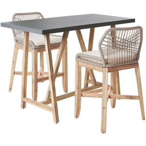 BELIANI Garden Terrace Bistro Set Concrete Table Light Acacia Wood 2 Chairs Beige Grey Cushions Talamone