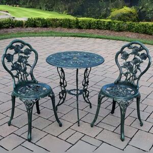 Home Source - Green Bistro Set Outdoor Patio Garden Furniture Table and 2 Chairs Metal Frame