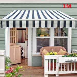 Green Bay - Greenbay 3 x 2.5m Manual Awning Garden Patio Canopy Sun Shade Shelter Retractable Blue-White