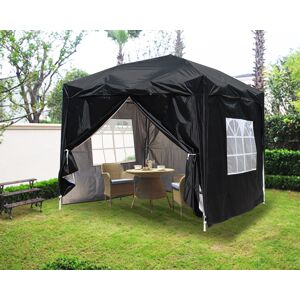 Green Bay - Greenbay Garden Pop Up Gazebo Party Tent Canopy With 4 Sidewalls and Carrying Bag Black 2x2M