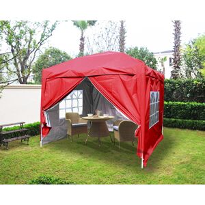 Green Bay - Greenbay Garden Pop Up Gazebo Party Tent Canopy With 4 Sidewalls and Carrying Bag Red 2x2M