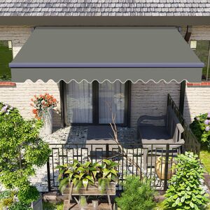 GREEN BAY Greenbay Grey Frame Manual Awning Retractable Canopy Patio Garden Sun Shade Shelter Grey 4 x 3m