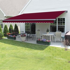 Green Bay - Greenbay Grey Frame Manual Awning Retractable Canopy Patio Garden Sun Shade Shelter Wine Red 3.5 x 2.5m
