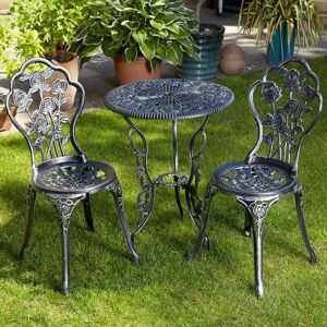 Home Source - Grey Bistro Set Outdoor Patio Garden Furniture Table and 2 Chairs Metal Frame